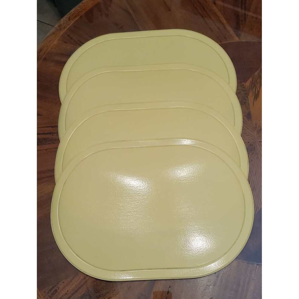 4 pc Butter Yellow Vintage Oval Vinyl Foam Placemats